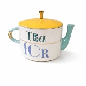 Anthropologie Tea For One Teapot Cup Set Yellow Lid Turquoise Handle Single...